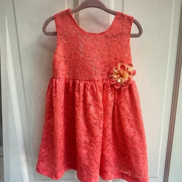 Other - Coral Lace Kids Dress with Floral Accent